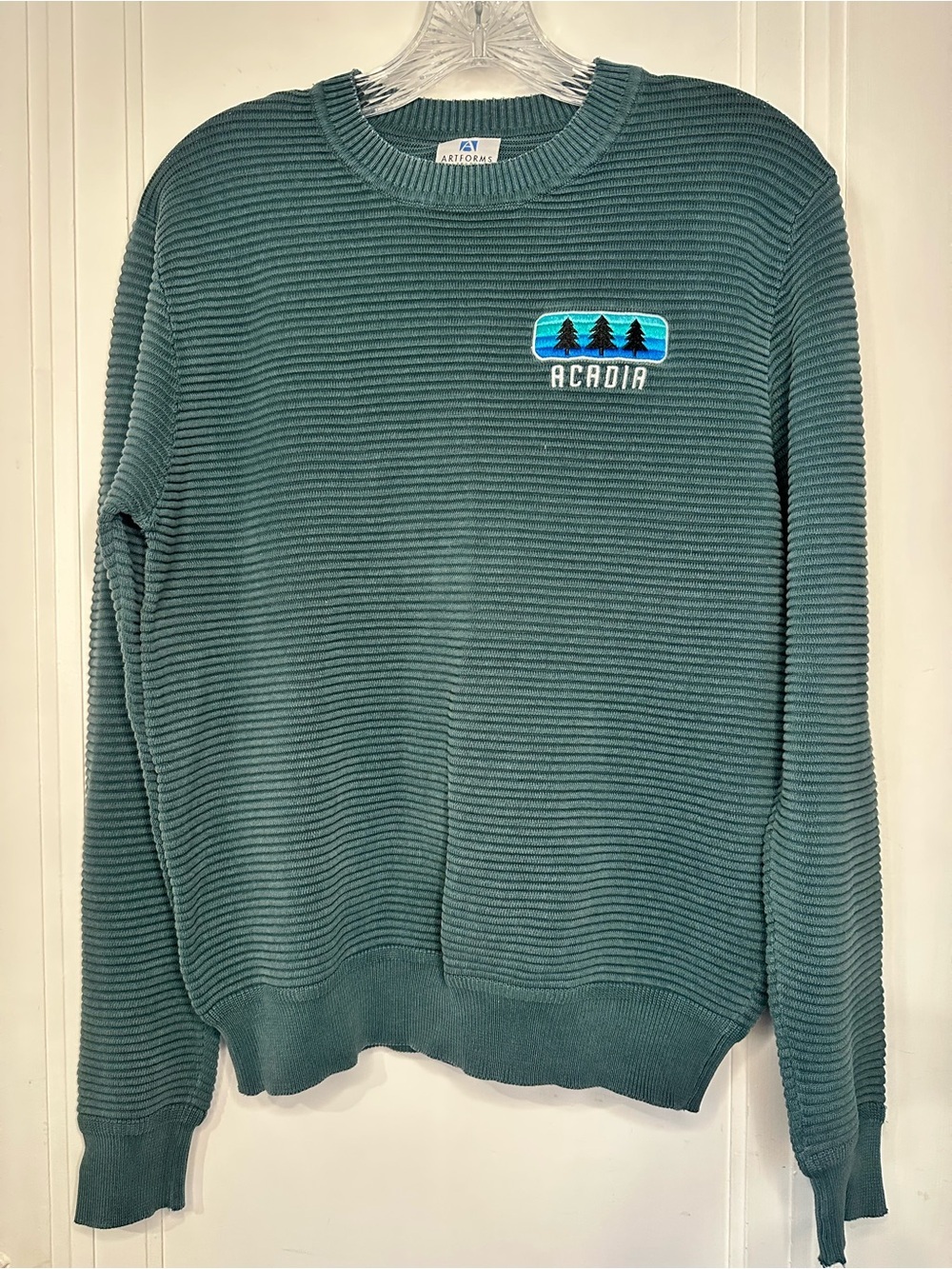 Acadia Forest Green Vintage Ribbed Crewneck Sweater